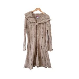 April Cornell Light Beige Chunky Open Knit Crochet Long Style Cardigan Sweater